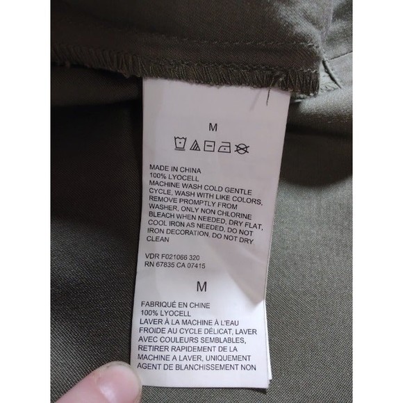 Nautica Khaki Green Mandarin Collar Shirt Dress with Orange Accent, Size M - Picture 9 of 10